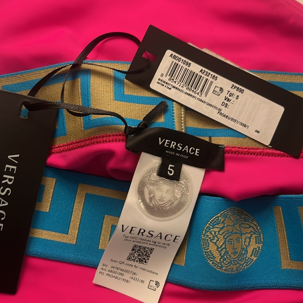 π Versace NWT SET bikini top & bottom or crop top/briefs! Pink & blue both XL 5 - Picture 7 of 9